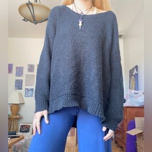 Eileen Fisher dark grey loose knit off the shoulder sweater size medium